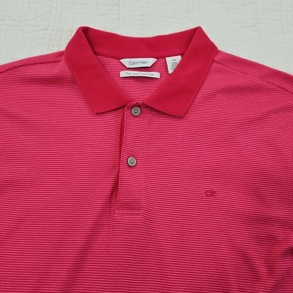 Calvin Klein The Liquid Touch Polo Men's Medium Pink Red Stripe EUC LN Tennis - Picture 3 of 16